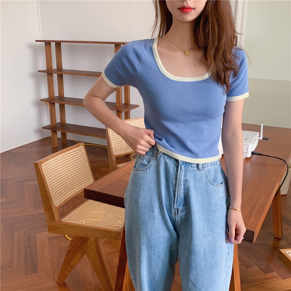 Áo len tăm nữ cổ tròn ulzzang Hàn Quốc  Áo nữ len tăm cổ tròn có viền ôm body cao cấp C71 - Maoshop