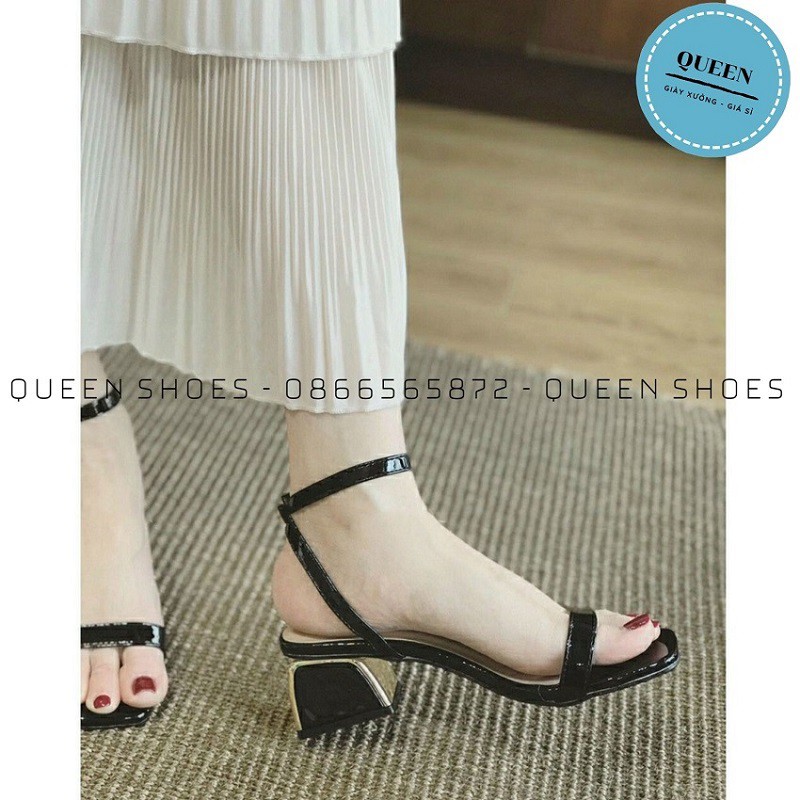 Sandal nữ cao gót đế vuông 5 phân quai da trơn bóng thời trang Hàn Quốc - SD42
