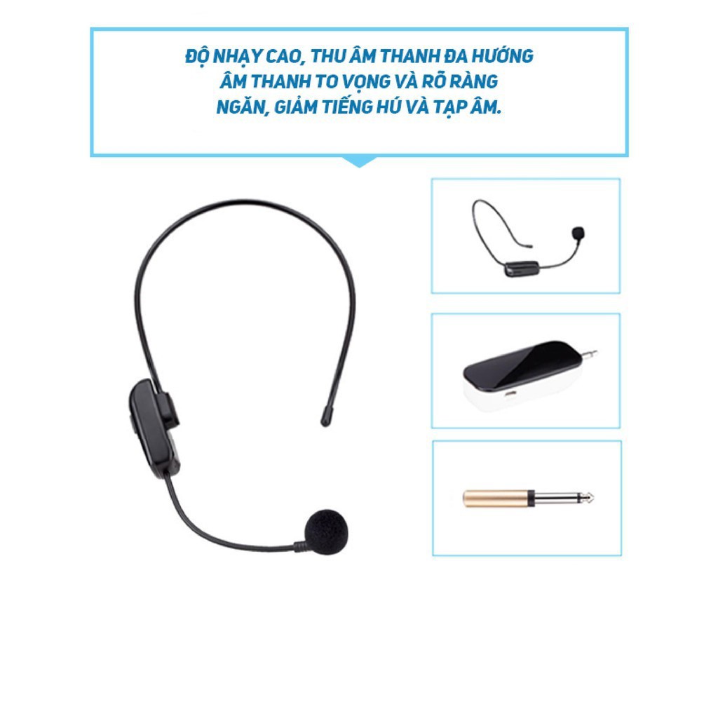 Mic không dây cài đầu HX-W006 sử dụng sóng UHF chống hú ré, tương thích với mọi loại loa