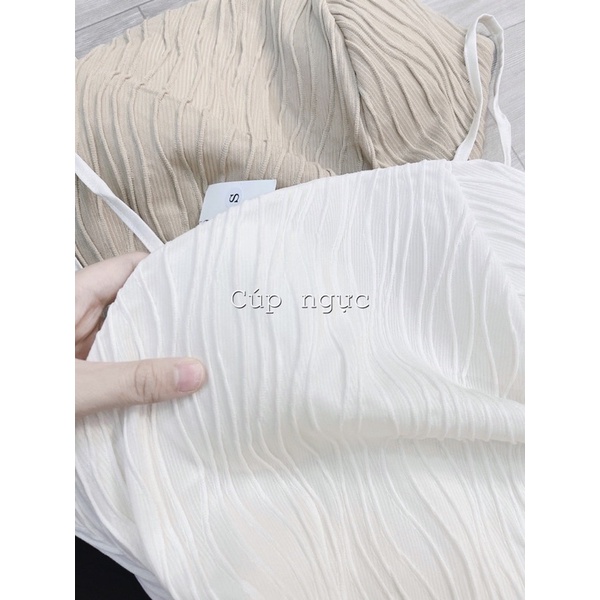 Váy thiết kế sóng 2 dây dúm eo cúp ngực ba màu tiểu thư sang chảnh