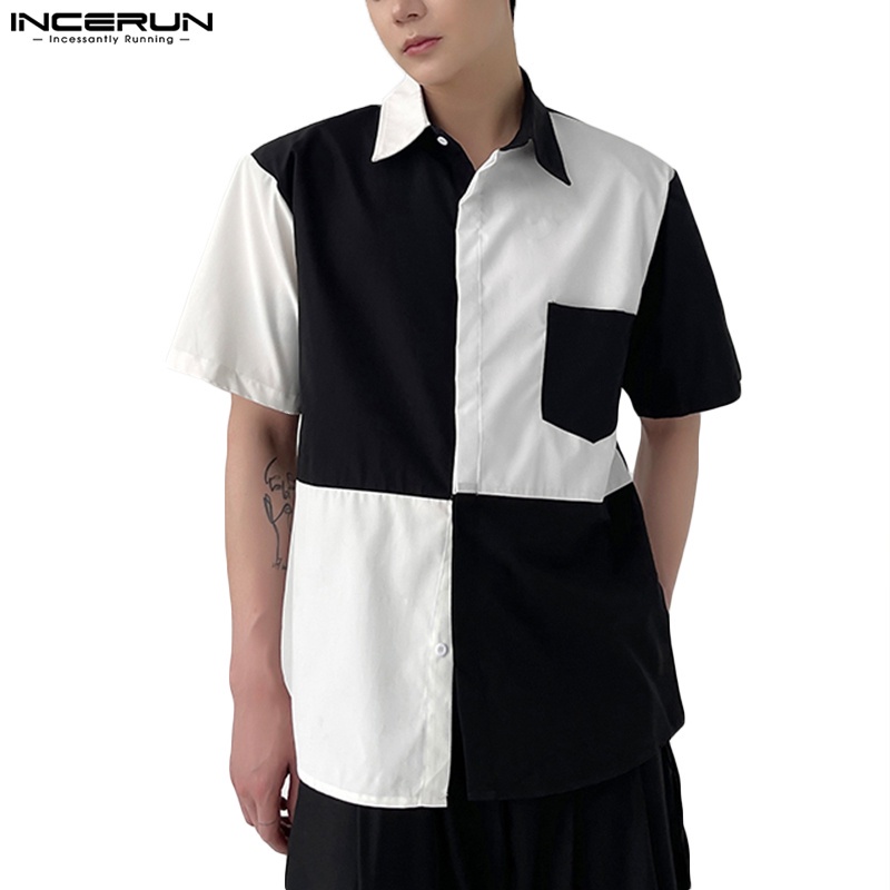 Áo sơ mi INCERUN ngắn tay phối túi thời trang đơn giản cho nam