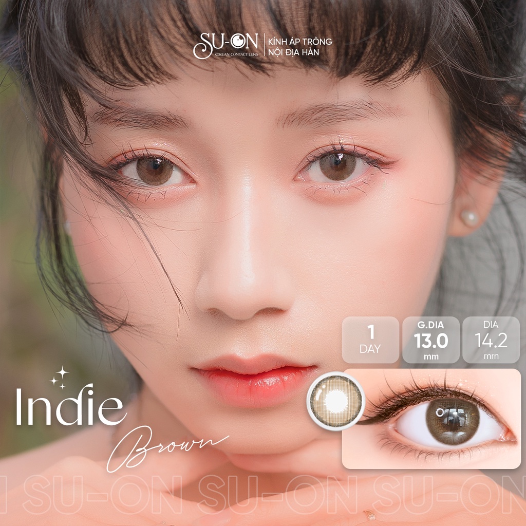 Lens 1 ngày Ann365 INDIE BROWN áp tròng 14,2mm, nâu trong trà sữa Hàn Quốc, siêu êm đeo 24h