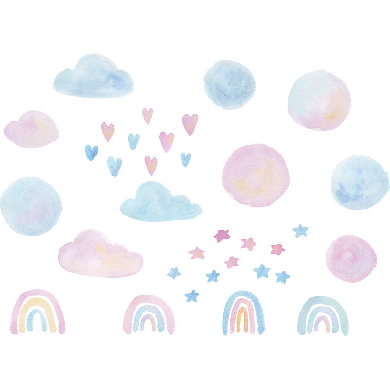 Sticker Dán Tường Họa Tiết Đám Mây Và Cầu Vồng Dùng Trang Trí Phòng Ngủ Trẻ Em