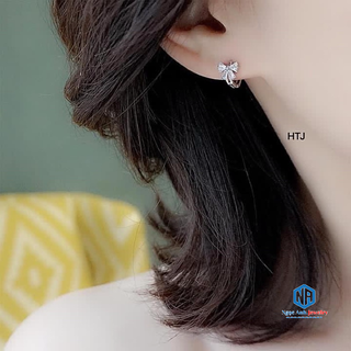 Bông tai bạc nữ,khuyên tai nữ dạng  nơ xinh xăn , chân ái của các nàng thơ-Bạc Ngọc Anh