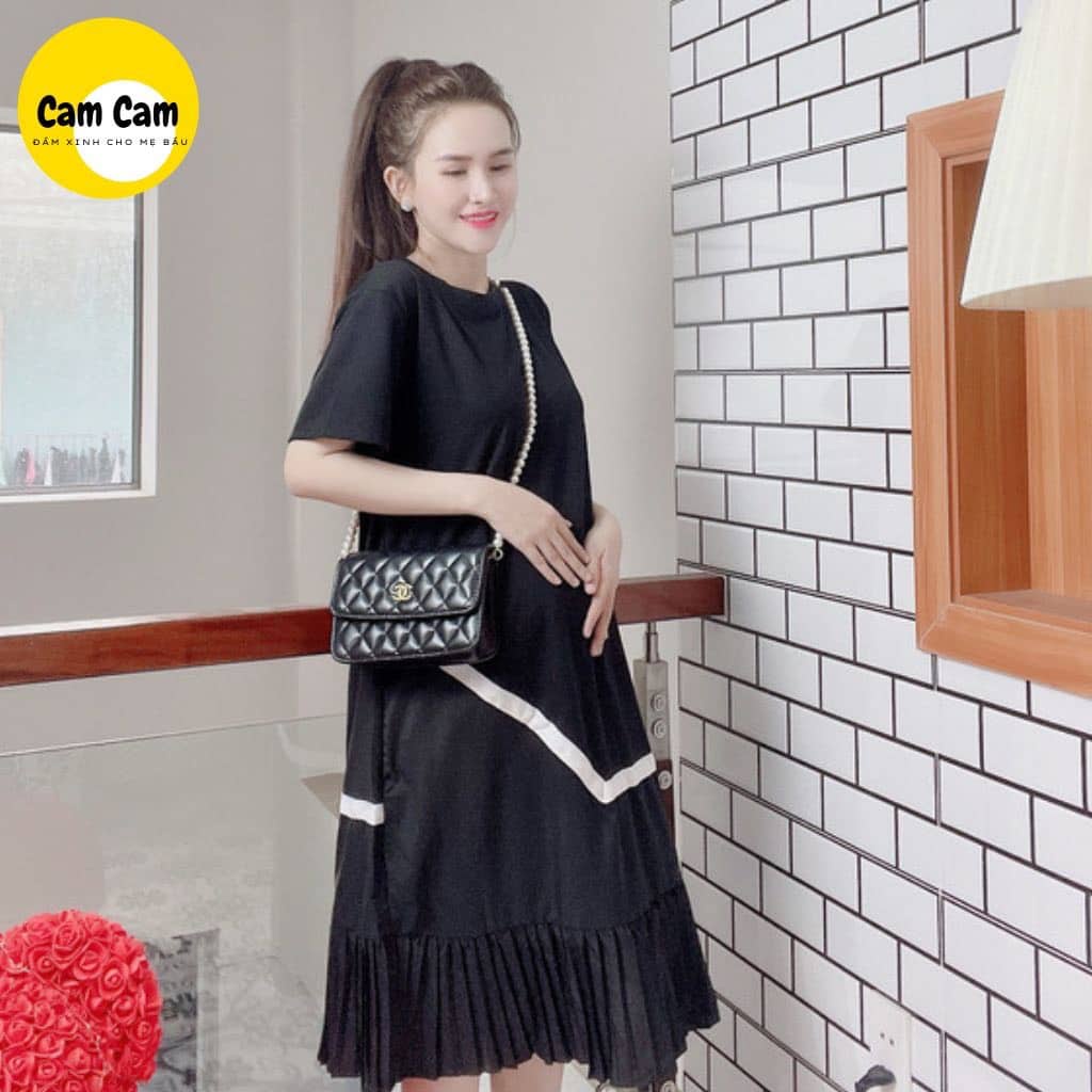Váy bầu cao cấp siêu sang, chất cotton mát mềm mịn thấm hút mồ hôi free size 45~70kg
