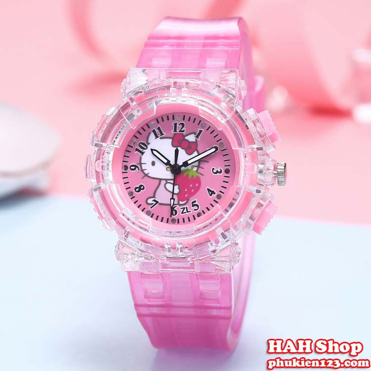 Đồng Hồ Đeo Tay Có Đèn Led Phát Sáng In hình mèo cột nơ hello kitty có đèn sáng siêu dễ thương