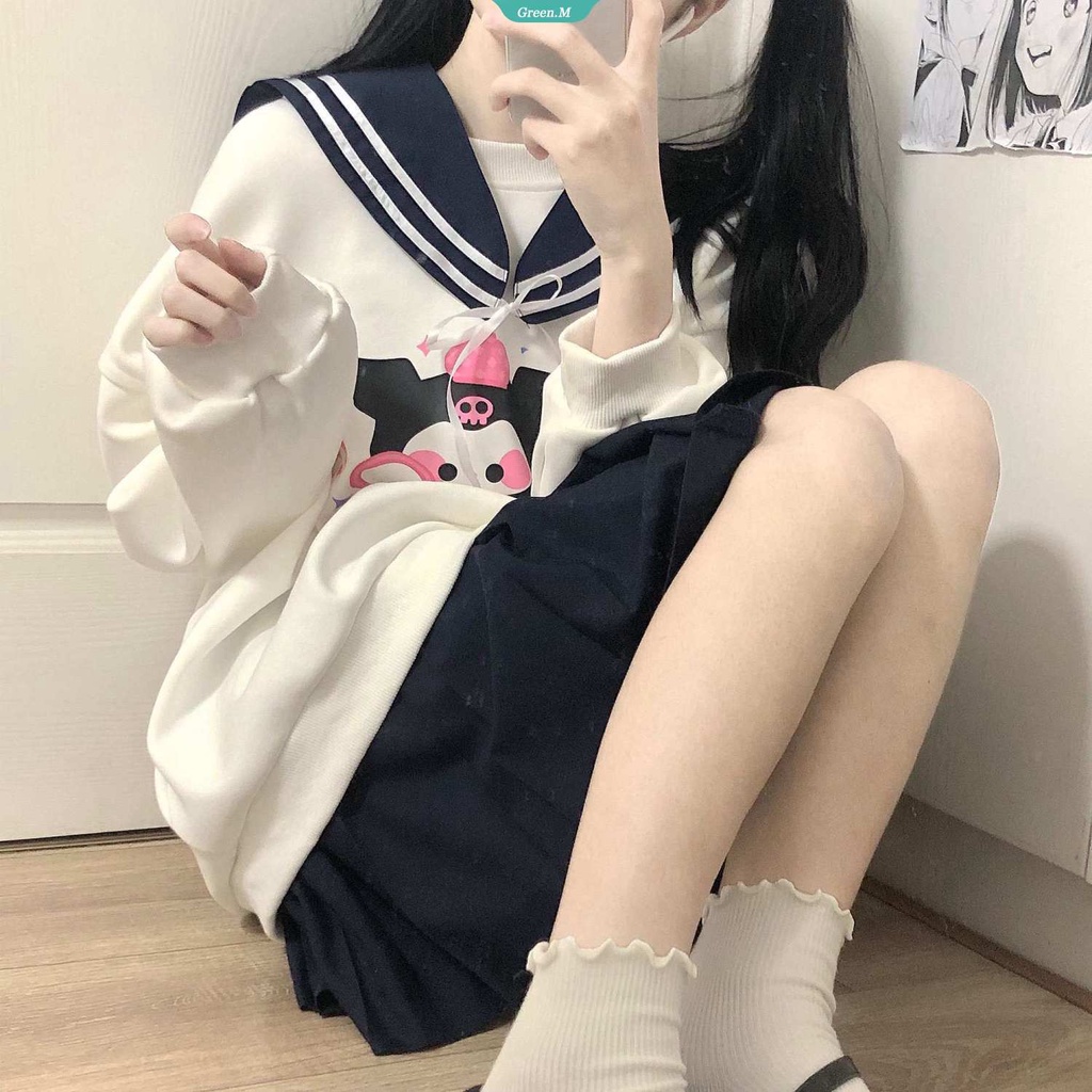 Kuromi Áo Hoodie Cotton Chui Đầu Tay Dài Dáng Rộng Đa Năng Hình Sanrio Anime Nhật Bản Mặc Hàng Ngày Cho Nữ Sinh