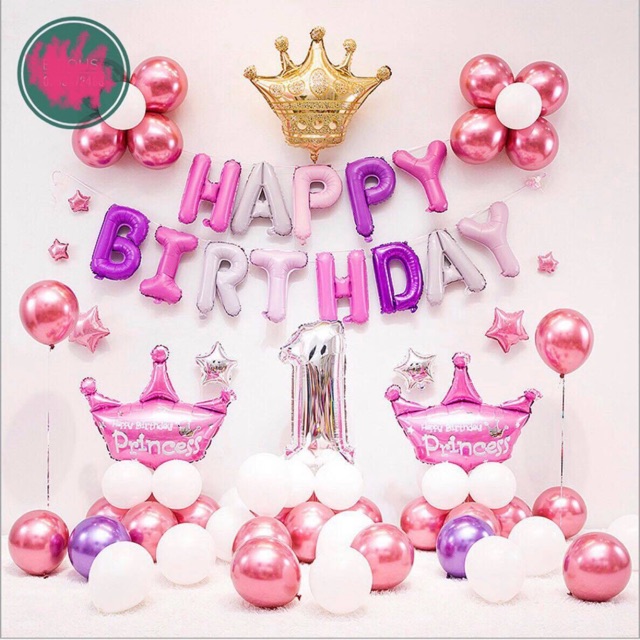 SET BÓNG SINH NHẬT BÉ GÁI - tông hồng pastel ( TẶNG KÈM BƠM VÀ BĂNG KEO)