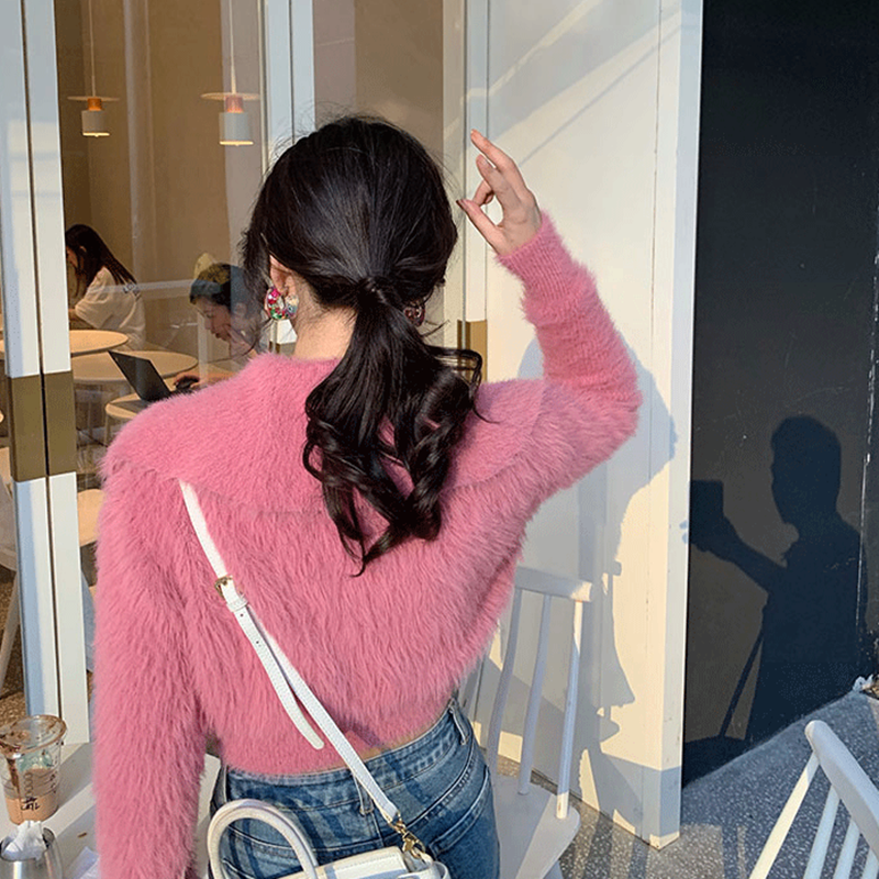 Áo khoác cardigan dáng ngắn bằng lông cừu dày dặn có đính đá cho nữ | BigBuy360 - bigbuy360.vn