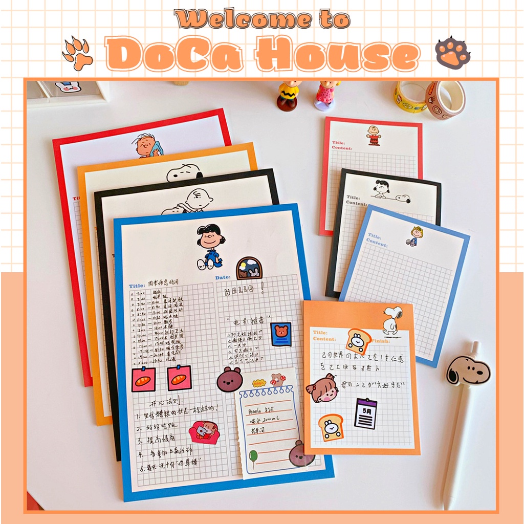 Set 30 tờ ghi chú DOCA, giấy ghi chú B5, tập giấy note ô vuông hình Snoppy xinh xắn, đáng yêu