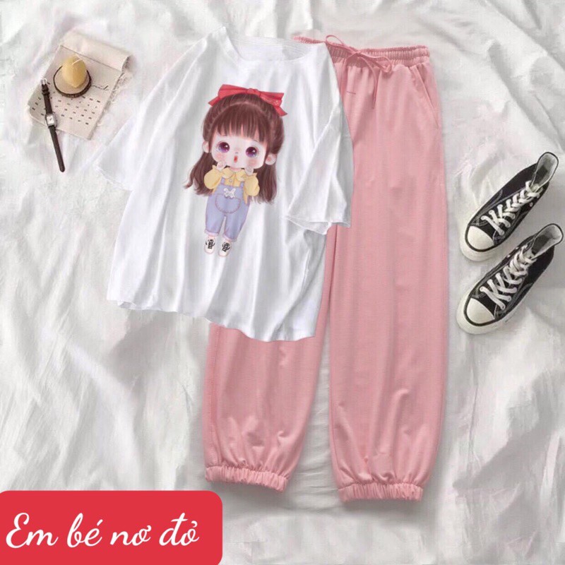 Sét áo thun M234+quần bom trơn hồng