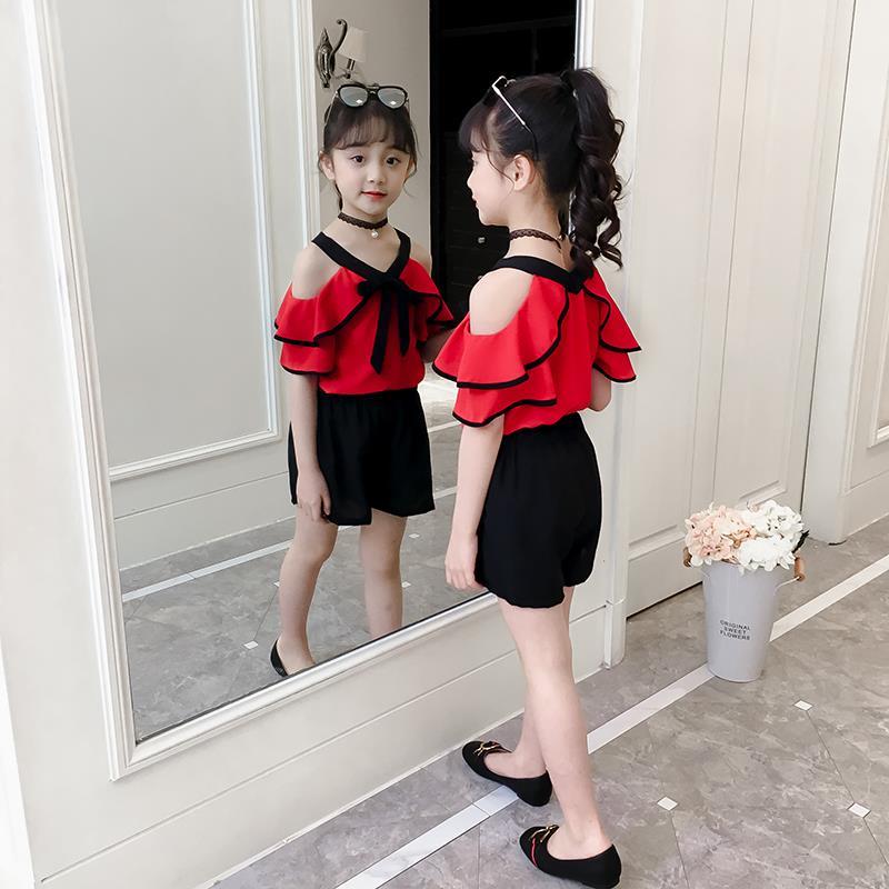 Cô gái 2021 mới mùa hè phù hợp với nước ngoài thời trang trang web đỏ mùa hè trẻ em gái hai bộ PAPAYA