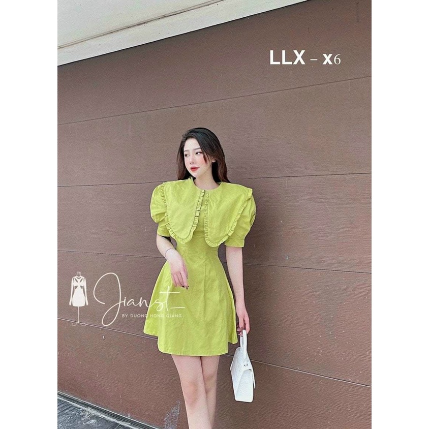 Đầm Xòe Ngắn Cổ Bèo Tay Phồng Dễ Thương