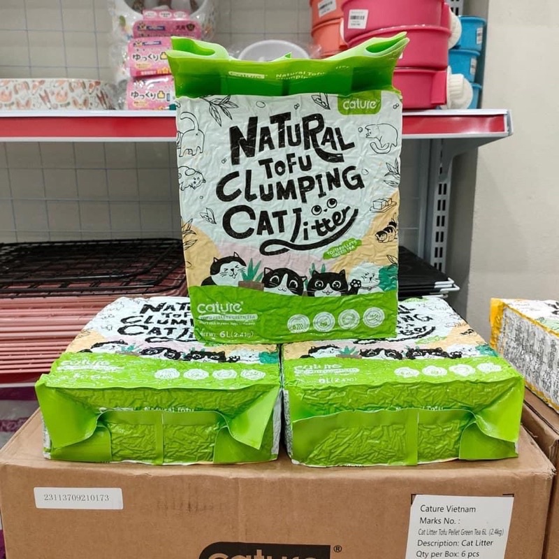 Cát đậu nành Cature cát vệ sinh cho mèo chính hãng 6l túi 2,4kg + cát gỗ Petshop