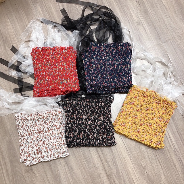 Áo 2 dây ruy băng hoa nhún - Z5U | BigBuy360 - bigbuy360.vn