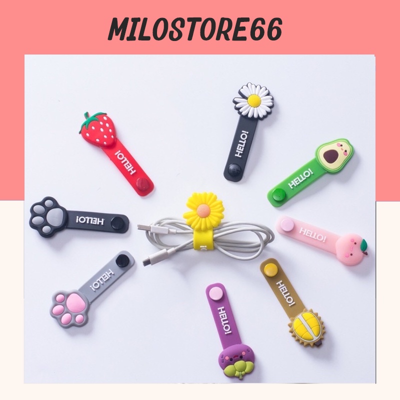 Dây quấn tai nghe, thu gọn cáp sạc dây sạc có kẹp chống rối họa tiết cute giá rẻ