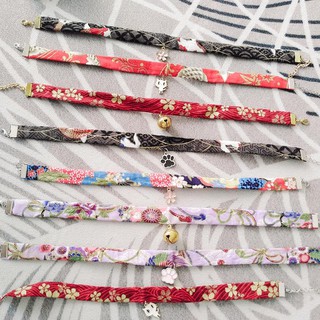 Choker vải họa tiết Nhật - nhũ vàng (logo sakura, hoa anh đào, mèo...)
