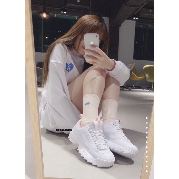 Giày F.I.L.A Disruptor 2 Màu Trắng Hồng, Hàng Chính Hãng, Full Box, Tem, Tag...