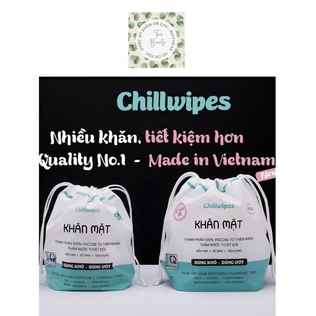 Khăn mặt khô Chillwipes dùng 1 lần lau khô, lau ướt - Giấy lau mặt dùng một lần 80 khăn