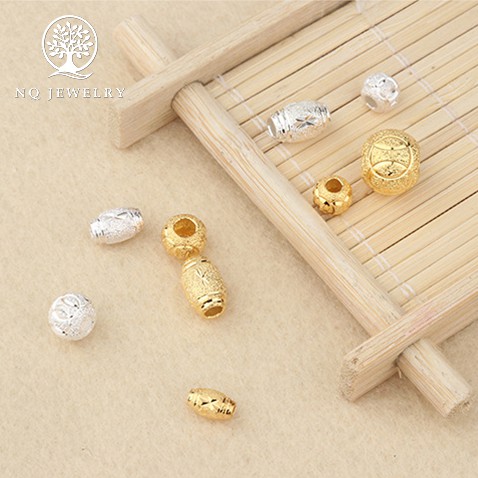 Charm bạc hạt ô liu họa tiết mạ vàng - NQ Jewelry