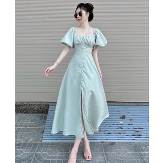 Đầm xanh tay phông xếp ly phối nút bọc xinh xắn - Lani Dress