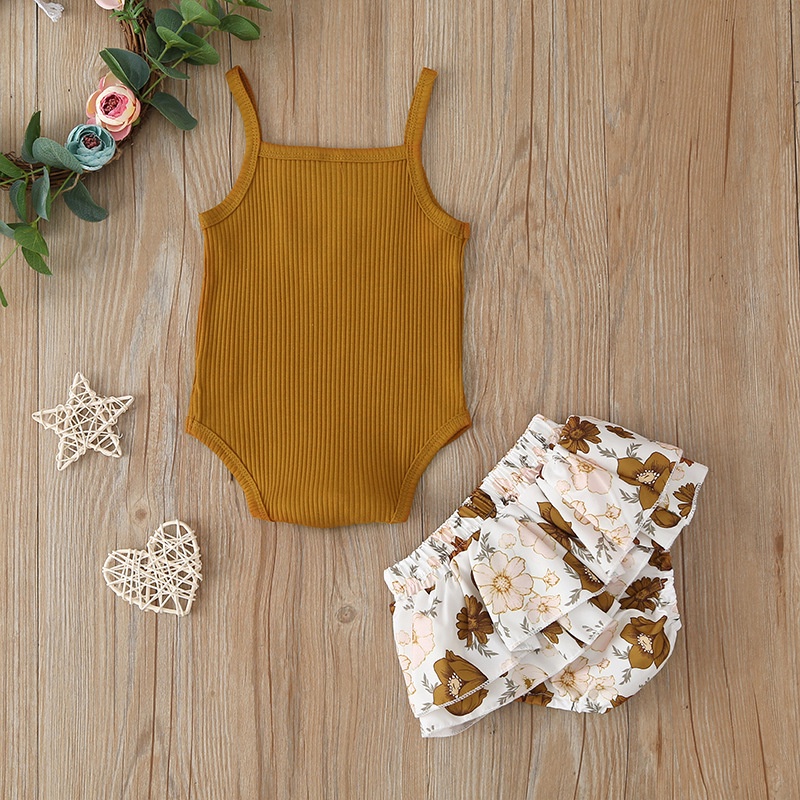 Bộ Đồ Bé Gái Gồm 2 Món Mùa Hè Bodysuit Hai Dây Và Chân Váy Set Quần Áo Cho Sơ Sinh 0 đến 24 tháng