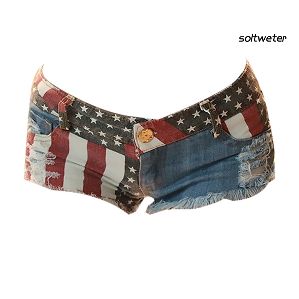 Quần Short Denim In Hình Cờ Mỹ/Ngôi Sao Quyến Rũ Hợp Thời Trang Hè Cho Nữ