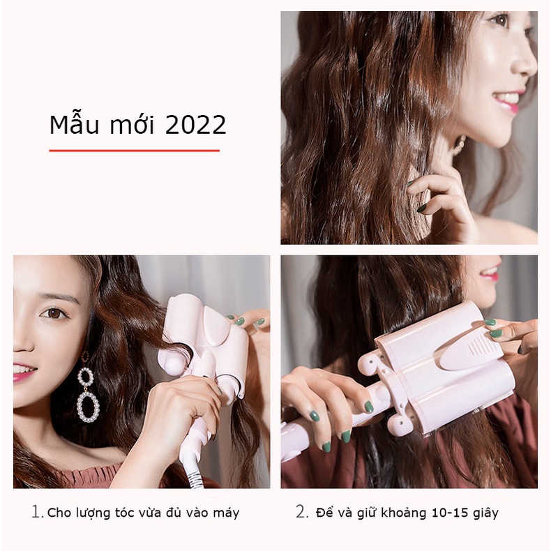 Máy làm tóc uốn xoăn sóng nước size 32mm  màn LCD hiện nhiệt tùy chỉnh công nghệ gốm sứ bảo vệ tóc AKIO Mart