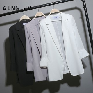 [bling] Áo khoác blazer vải voan tay lửng dáng rộng mỏng cho nữ