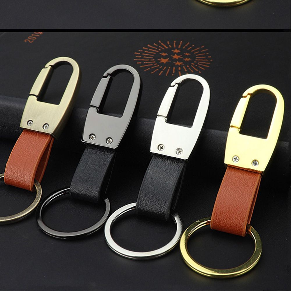 Móc chìa khóa bằng kim loại phối da thiết kế đơn giản sang trọng cho nam