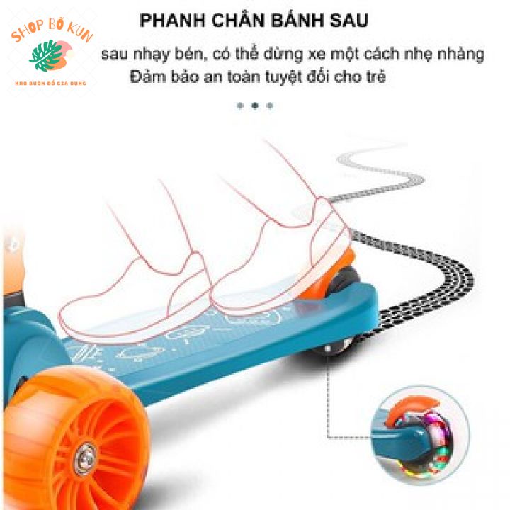Xe Scooter cho bé , Chòi chân, Xe trượt cho bé có ghế ngồi, bánh có đèn có nhạc 3 in 1 chịu lực 90KG. hàng đẹp.