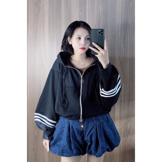 Áo Khoác Hoodie Croptop Tay Phồng Form Rộng Cánh Dơi,Form Thụng Unisex