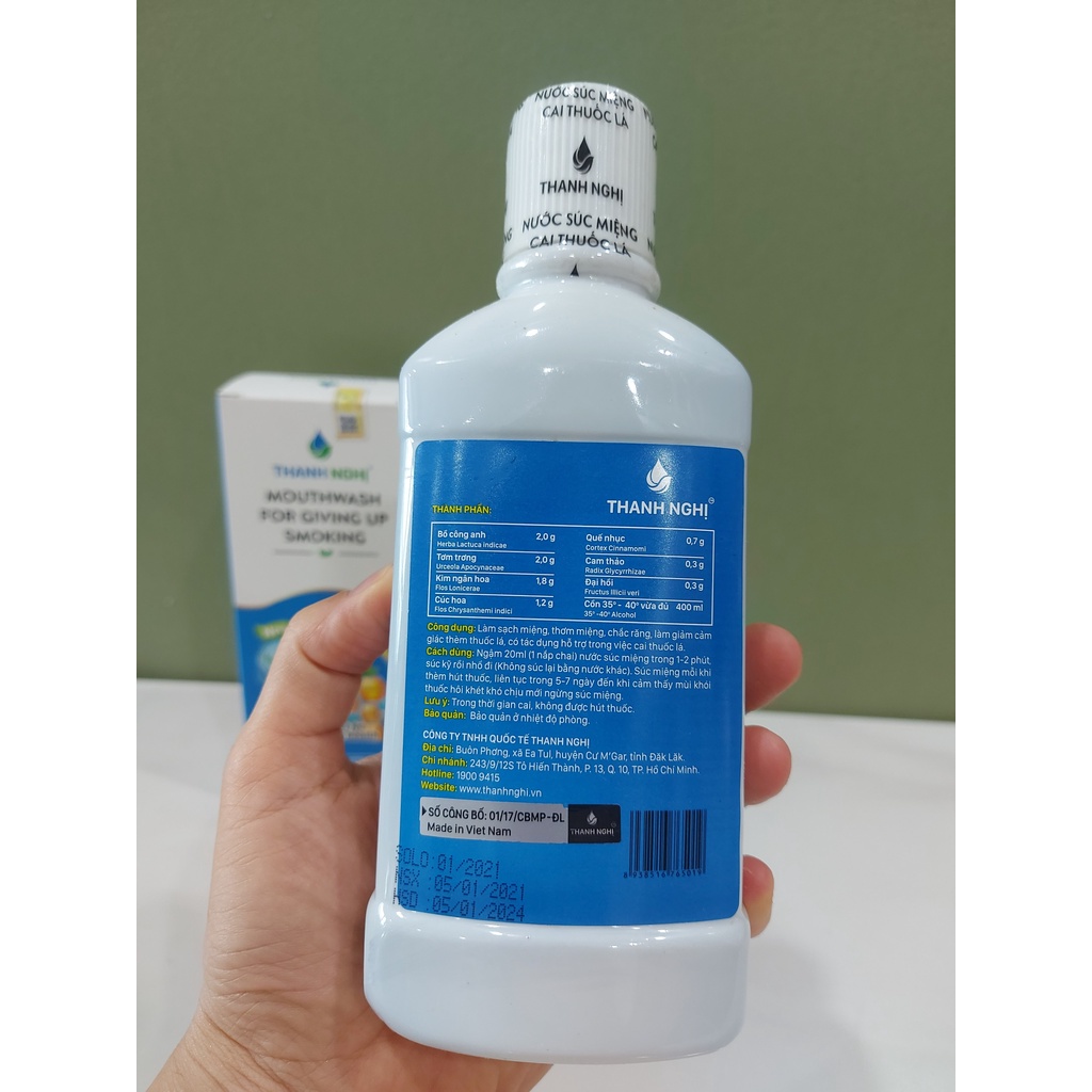 Cai thuốc lá Thanh Nghị 400ml, mẫu mới, thảo dược cai dứt điểm thuốc lá thuốc lào, không tái hút