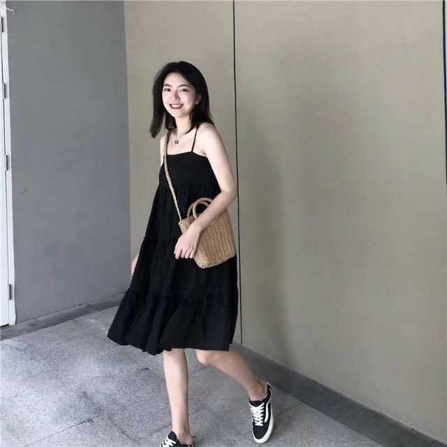 Đầm Maxy, Đầm Maxy 2 Dây Đen Hở Lưng Chất Đũi | BigBuy360 - bigbuy360.vn
