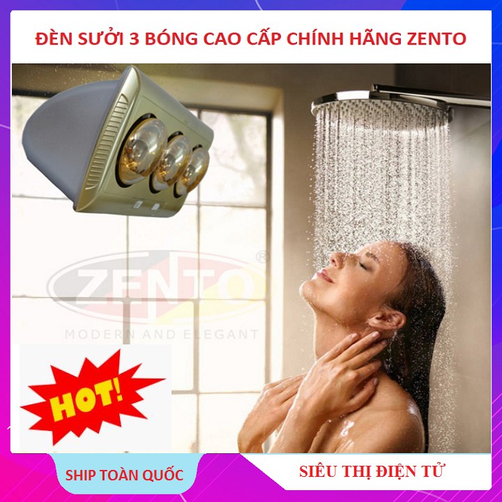 Đèn Sưởi Nhà Tắm, 3 Bóng Zento ZT3-GOLD, Đèn 2 Bóng Hồng Ngoại Zento ZT2-GOLD - Chính Hãng BH 24 Tháng