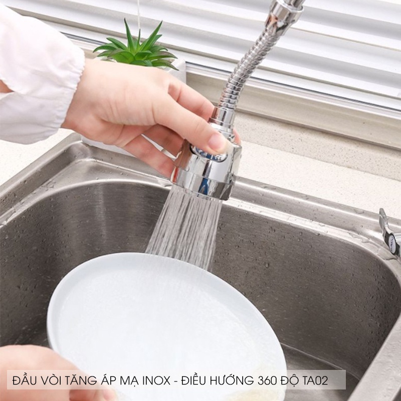 Đầu vòi tăng áp mạ inox- 2 chế độ- điều hướng 360 độ INOHA TA02