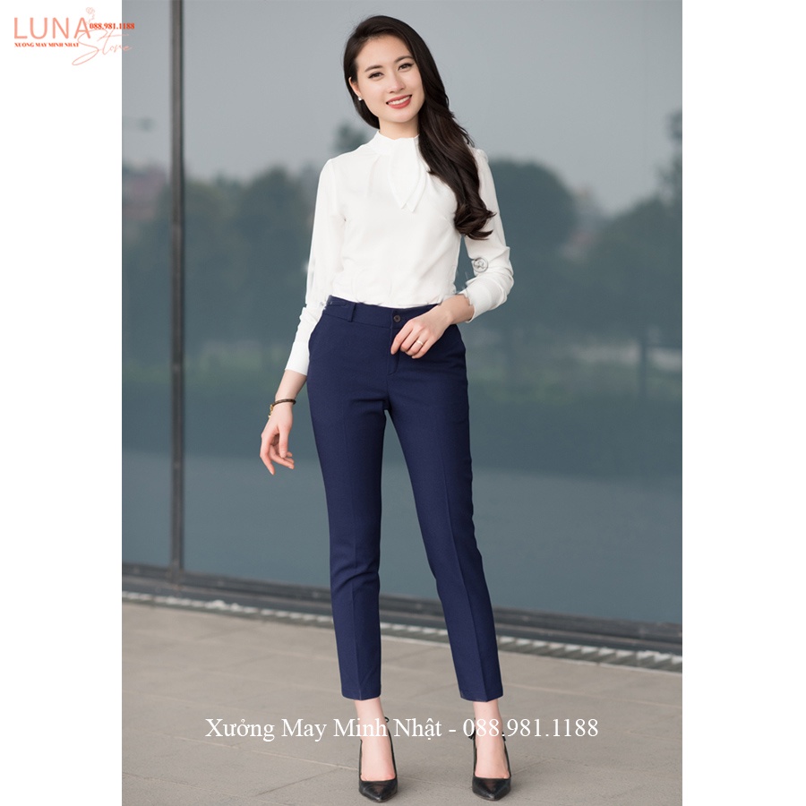 Quần tây nữ công sở lưng cao ống đứng dài màu Đen Xanh Than dáng quần baggy vải công sở cạp cao đi học làm thanh lịch