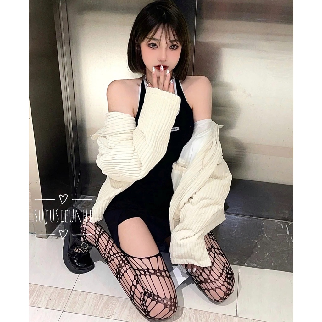[Mã FAMARAL1 giảm 10K đơn 50K](Hot) Quần tất lưới rách tạo hình khung cửa sổ cá tính, lên đồ cực chất