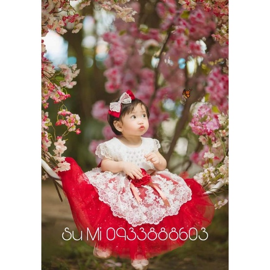 Đầm công chúa cao cấp ren tầng cực xinh cho bé ( Tặng cài hoa )