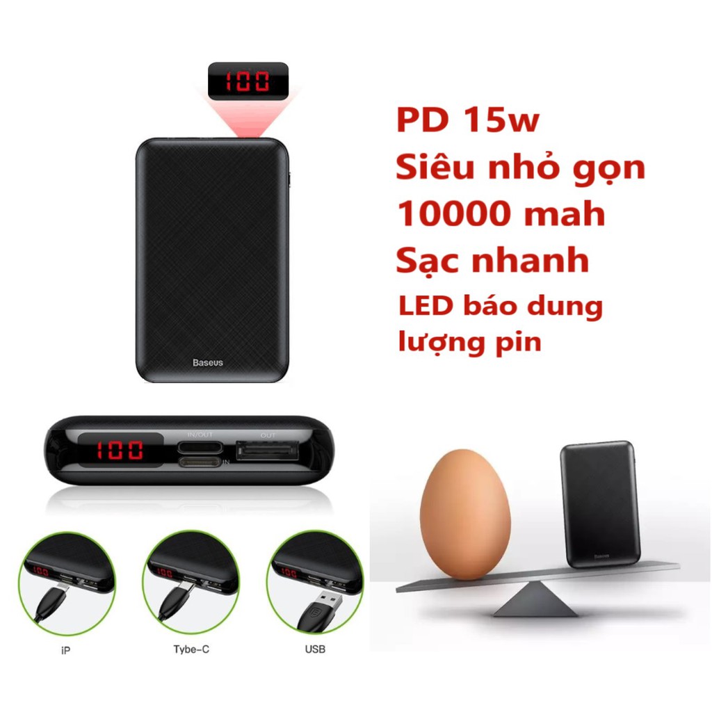 Pin dự phòng sạc nhanh Baseus Bipow Pin Sạc Dự Phòng Baseus công suất 20W/15W , dung lượng 10000/20000