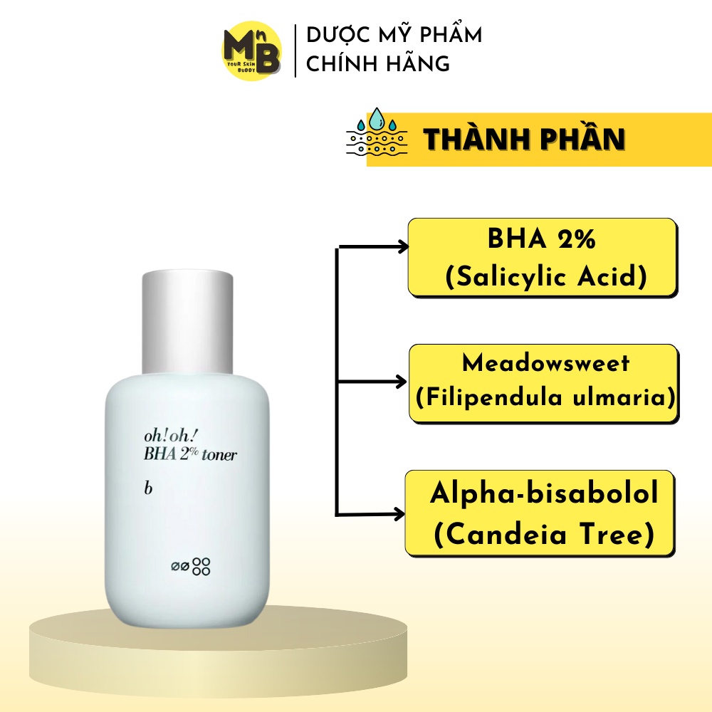 Nước Cân Bằng 2% BHA Tẩy Tế Bào Chết, Làm Sạch Sâu Da &amp; Kiểm Soát Dầu Nhờn oh!oh! BHA 2% toner : b (75ml)