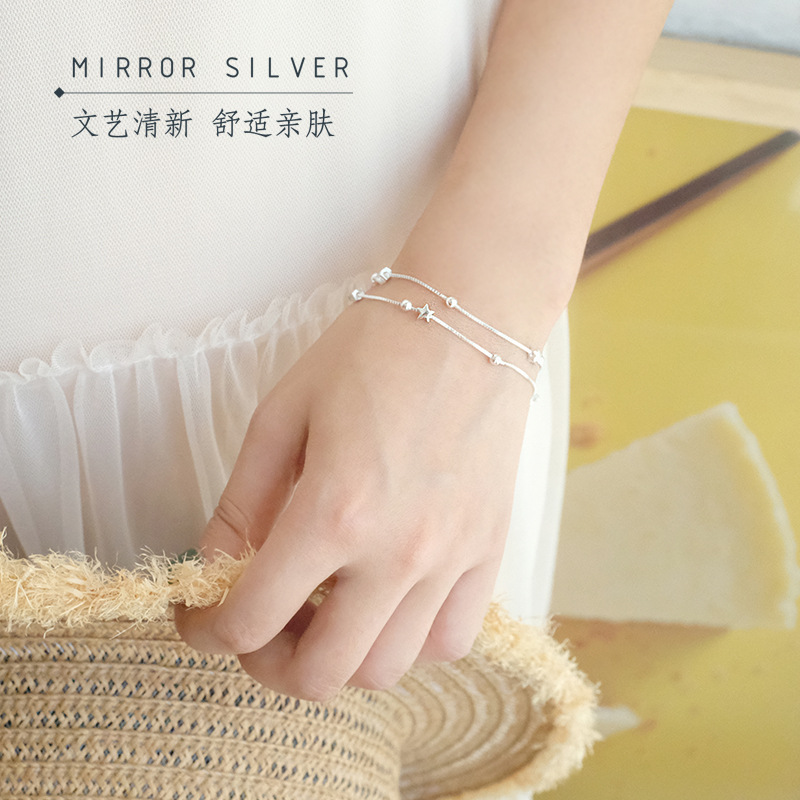 Vòng Tay Bạc 925 Mặt Ngôi Sao Phong Cách Cổ Điển Xinh Xắn