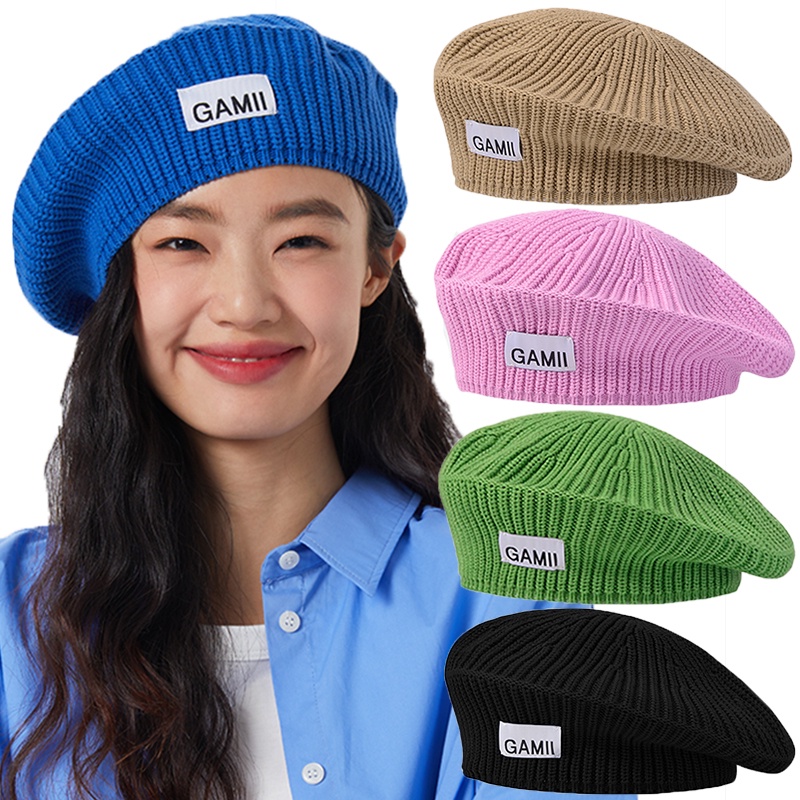 Mũ Nồi Dệt Kim Ấm Áp / Mũ Nồi Đa Năng Màu Trơn Kiểu Vintage Pháp Ấm Áp