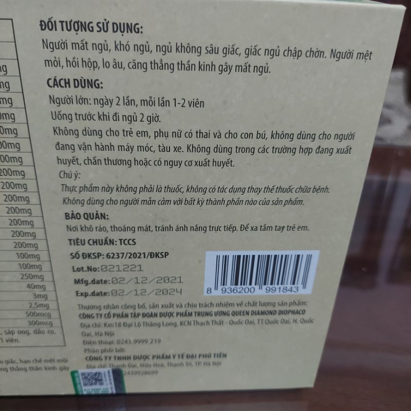 《Hộp gồm 2 lọ x30v》Viên ăn ngủ ngon dưỡng tâm an thần
