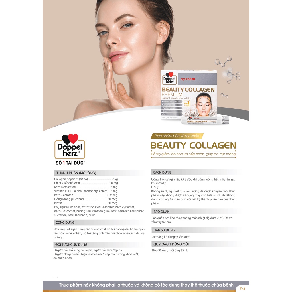 [TPCN Nhâp Khẩu] Collagen thuỷ phân chống lão hóa, đẹp da Doppelherz Beauty Collagen (Hộp 30 ống)