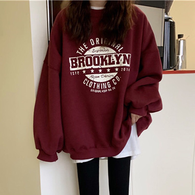 Áo nỉ sweater unisex dài tay nam nữ in họa tiết,  màu đỏ vang SW1 | BigBuy360 - bigbuy360.vn