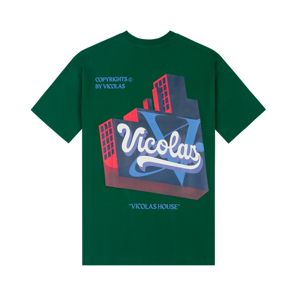 Áo thun unisex vải Cotton co giãn 4 chiều trắng xanh "VICOLAS HOUSE" V VICOLAS