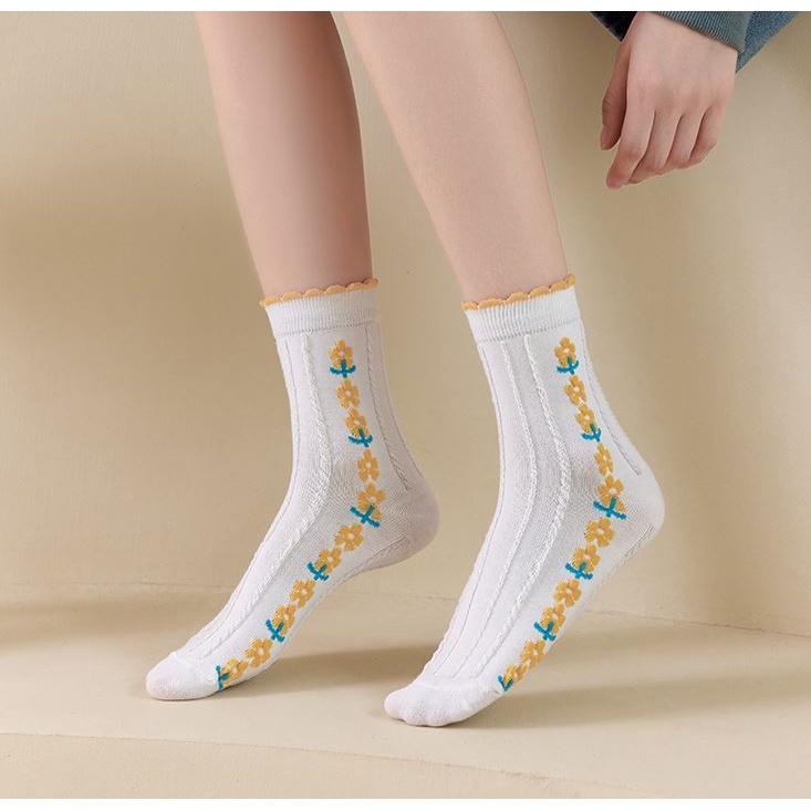 Set 5 Đôi Tất Vớ Nữ Cao Cổ Mix Hoa H5