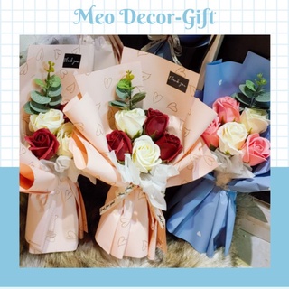 Bó hoa sáp 3 bông kèm giấy âu cao cấp( cao 20-15-10)