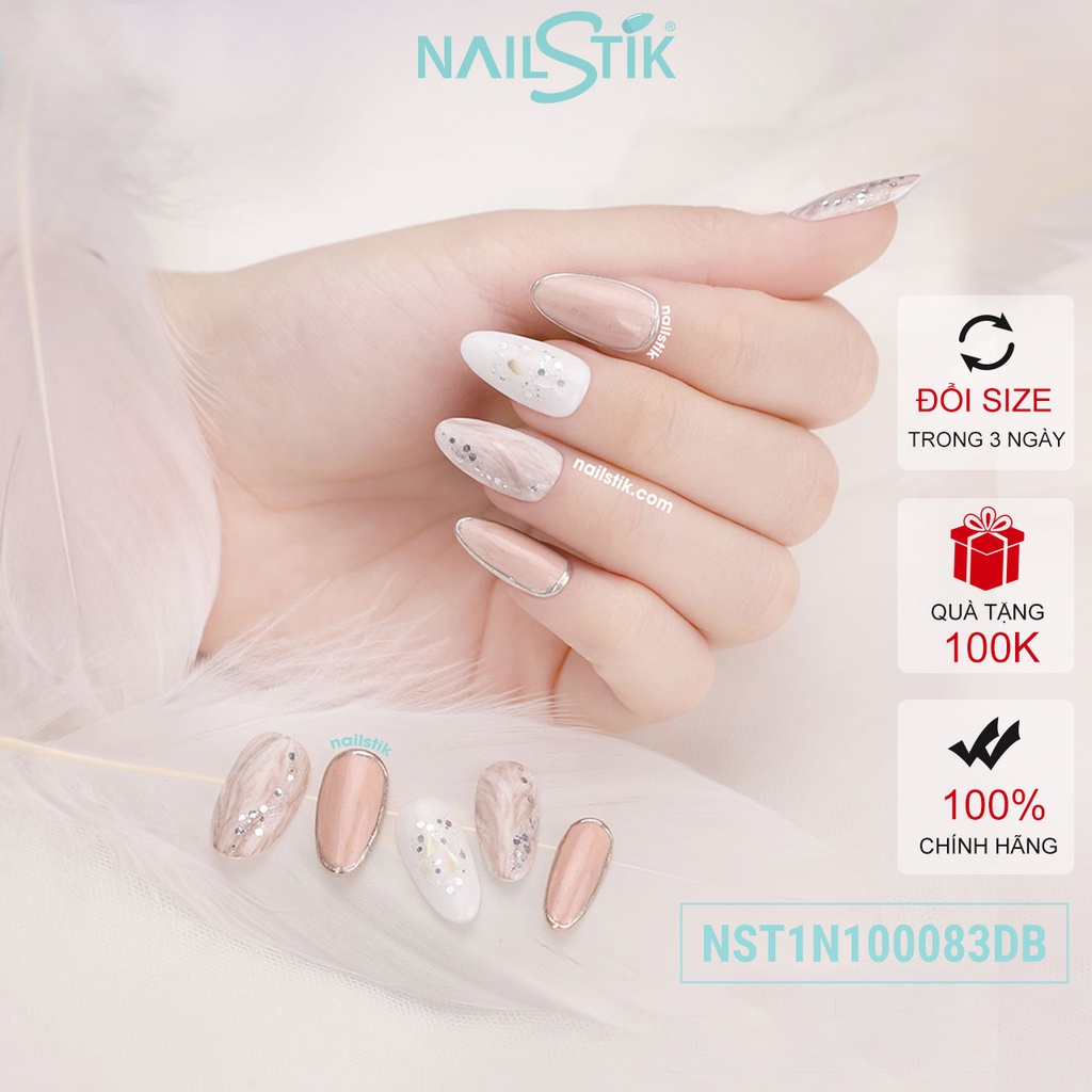 Móng úp thiết kế by NAILSTIK, màu nude nâu, form móng bầu, ngắn/dài, 083